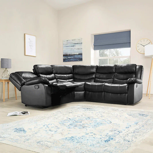 Roma Leather Recliner Corner Sofa Black