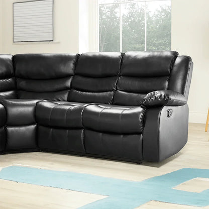 Roma Leather Recliner Corner Sofa Black