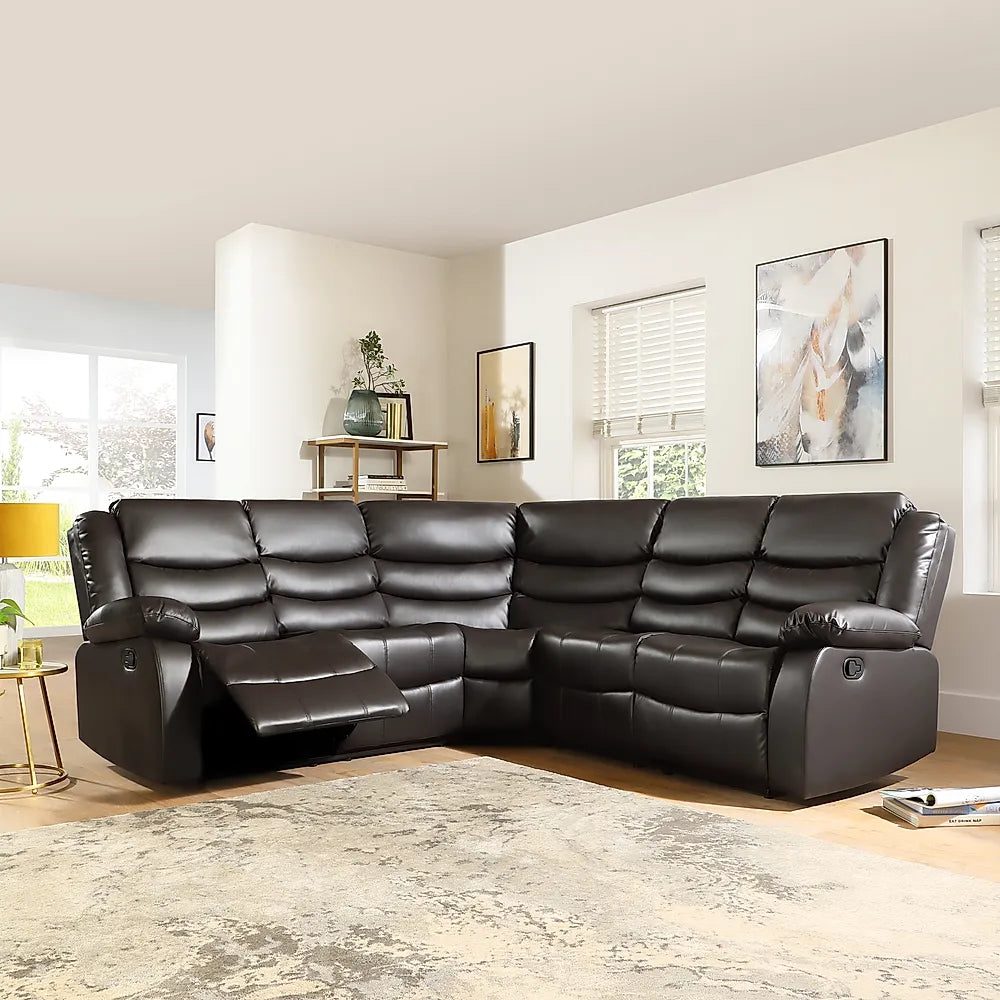 Roma Leather Recliner Corner Sofa Brown