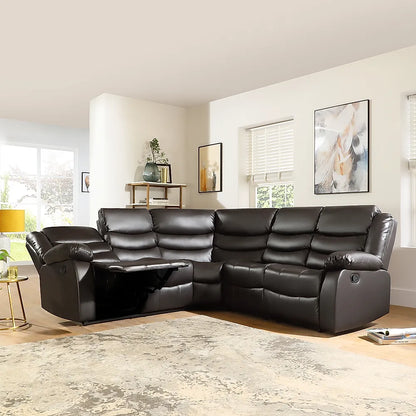 Roma Leather Recliner Corner Sofa Brown