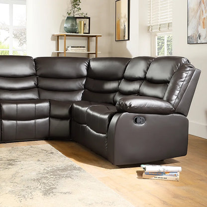 Roma Leather Recliner Corner Sofa Brown