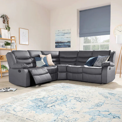 Roma Leather Recliner Corner Sofa Grey