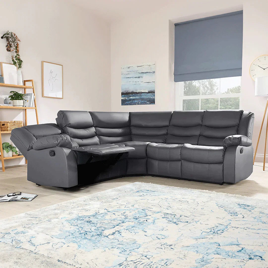 Roma Leather Recliner Corner Sofa Grey