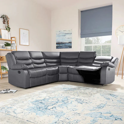 Roma Leather Recliner Corner Sofa Grey
