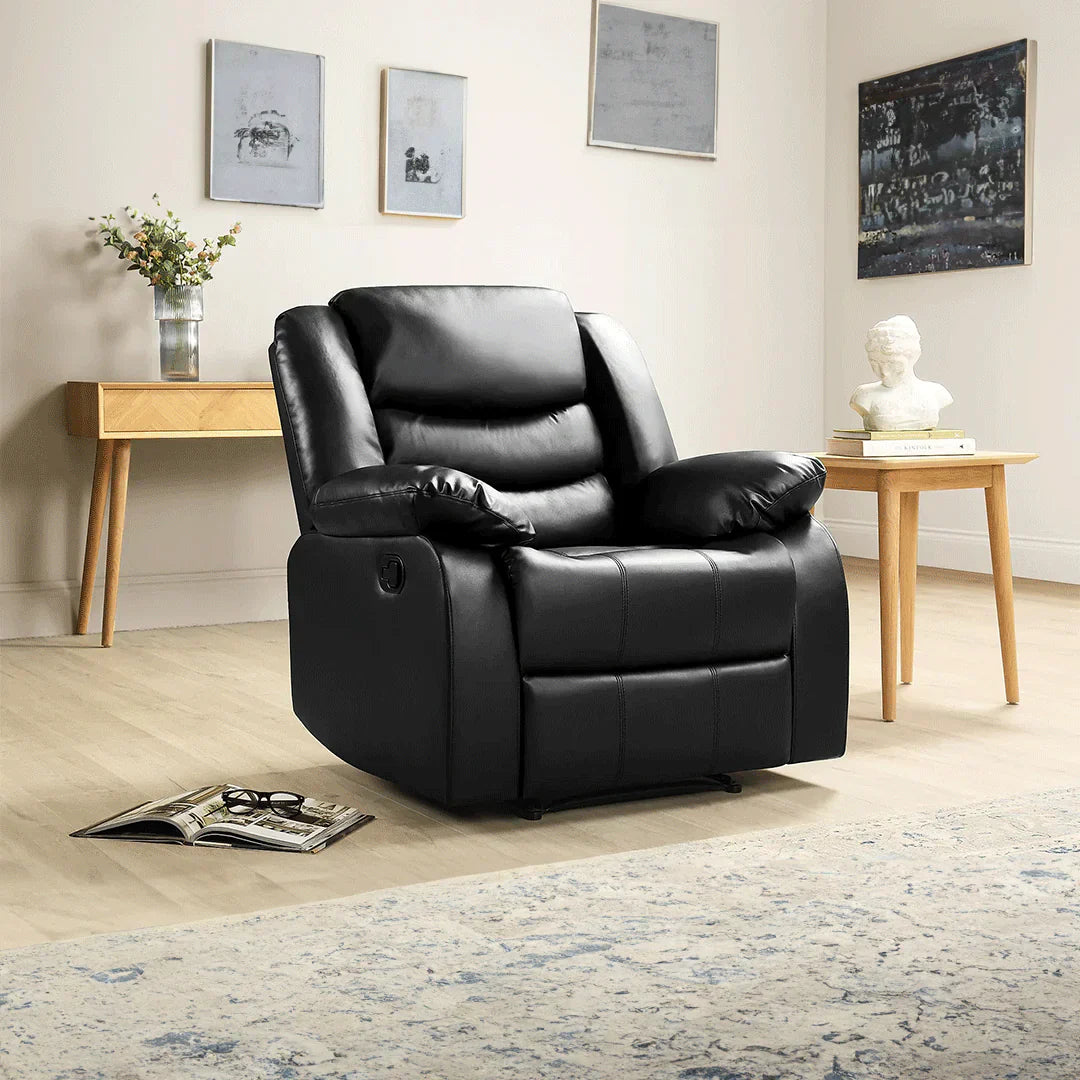 Roma Leather Recliner Sofa Arm Chair Black