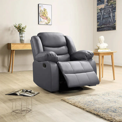 Roma Leather Recliner Sofa Arm Chair Grey