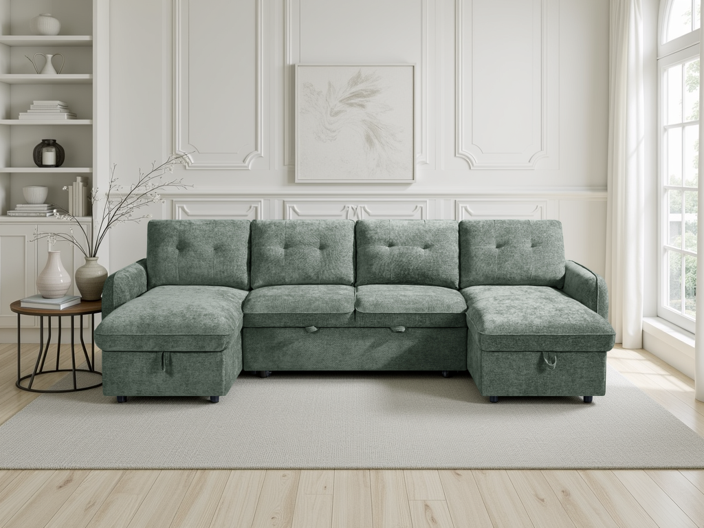 Grayson Sofabed Green U Shape Corner