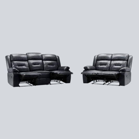 Poppy Black Leather 3+2 Seater Sofa