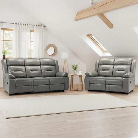 Poppy Grey Leather 3+2 Seater Sofa
