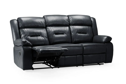 Poppy Recliner Leather 3 Seater Sofa - Black