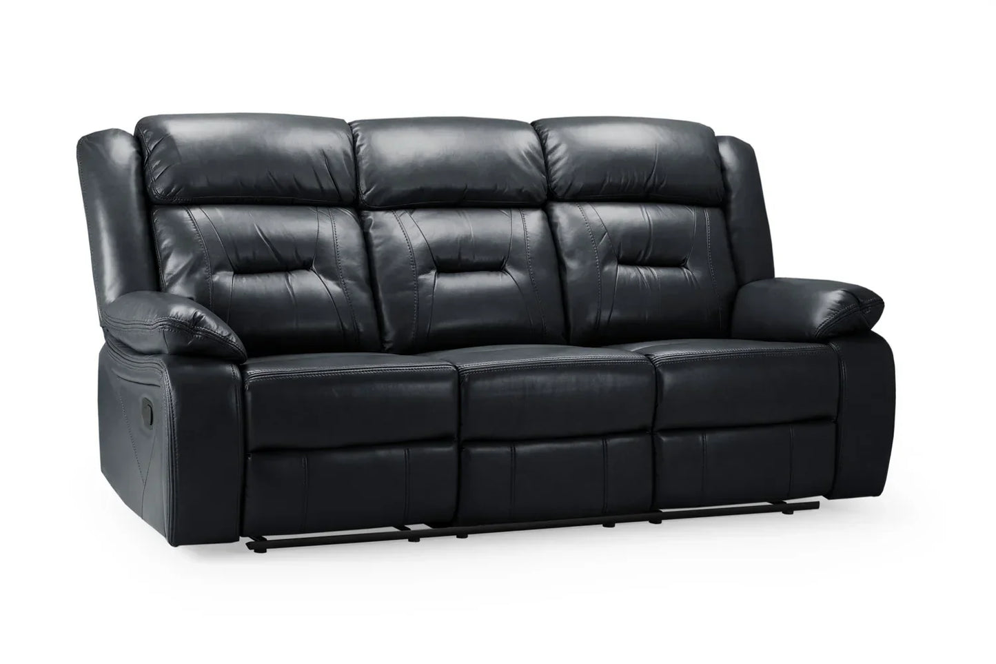 Poppy Recliner Leather 3 Seater Sofa - Black