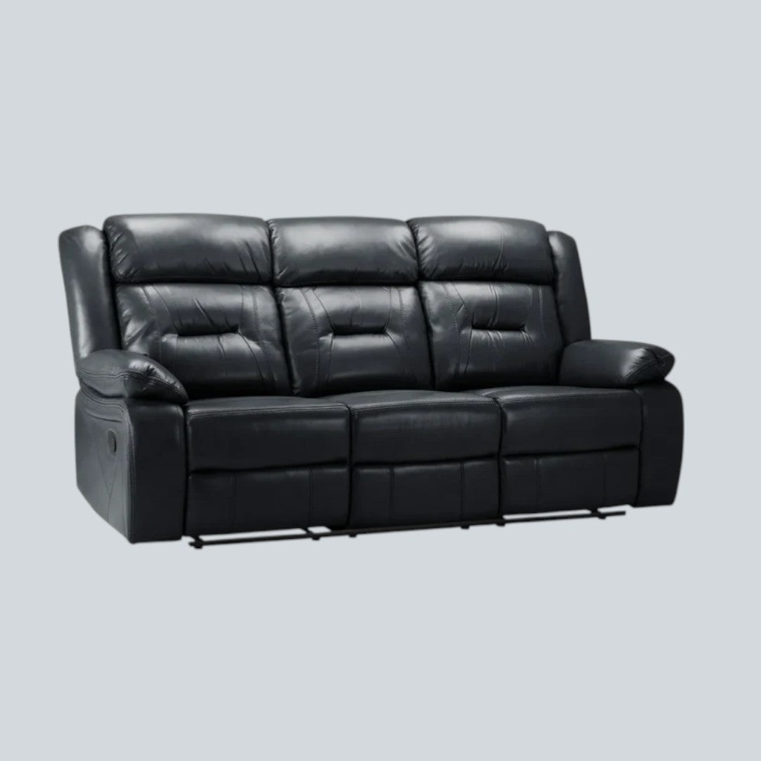 Poppy Recliner Leather 3 Seater Sofa - Black