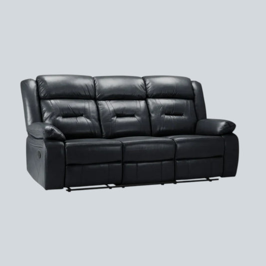 Poppy Recliner Leather 3 Seater Sofa - Black