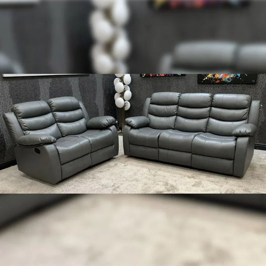 Roma Leather Recliner Sofa - 3+2 Seater Sofa Black