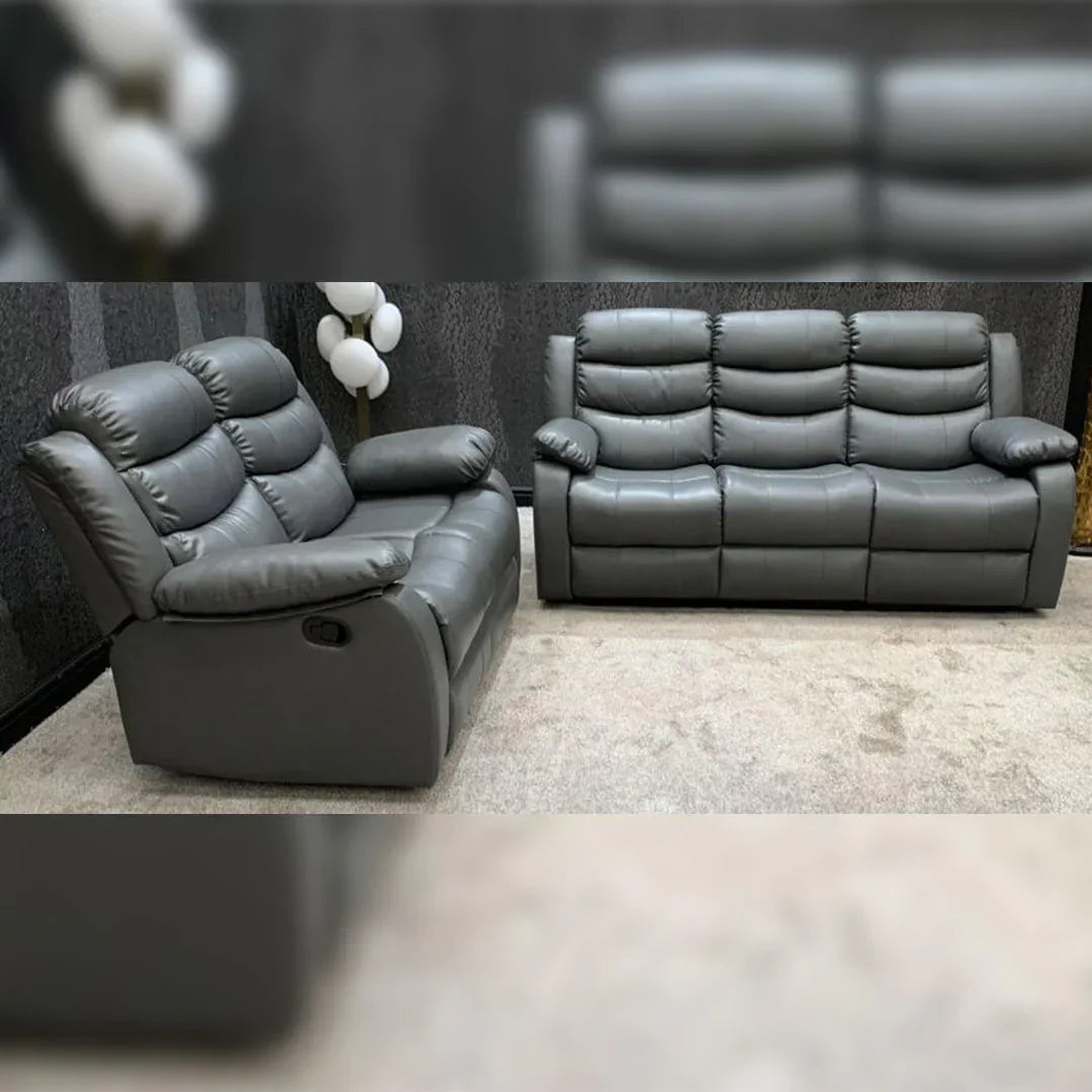 Roma Leather Recliner Sofa - 3+2 Seater Sofa Black