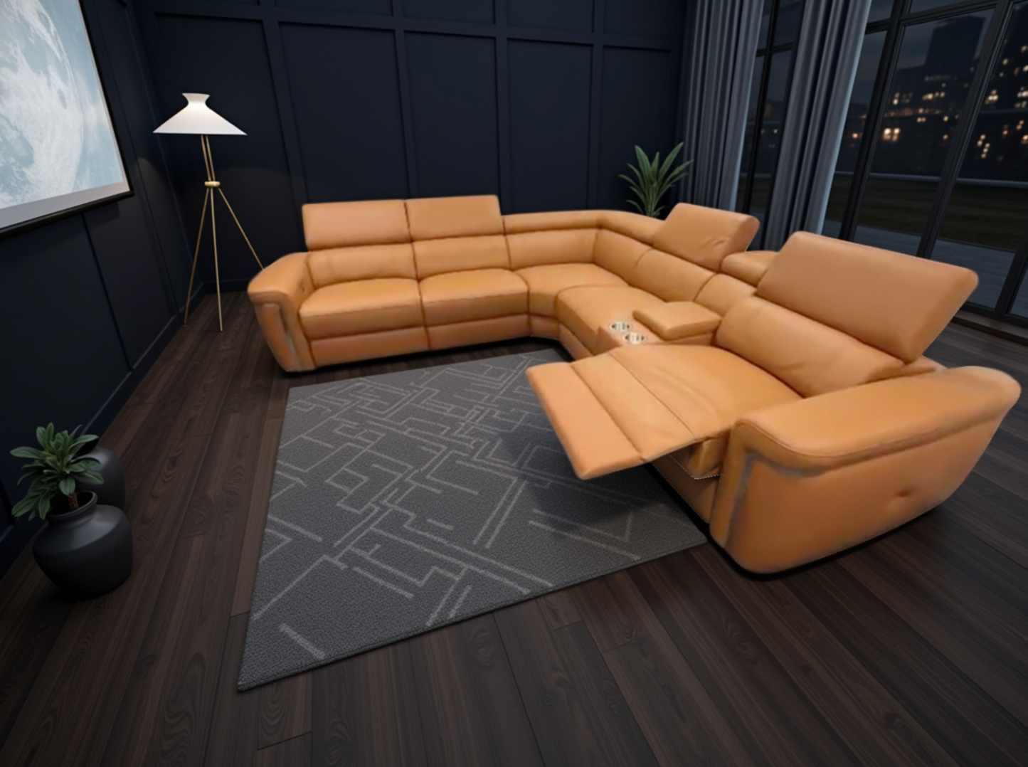 Titan Electric Recliner Sofa Tan Large Corner