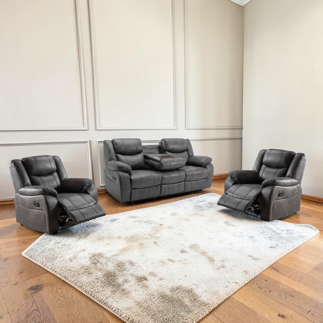 Vero Manuel Reclining Grey 3+1+1 Sofa Set