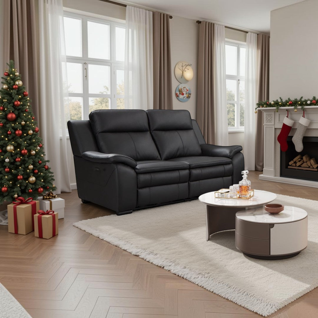 Cedar Genuine Leather Electric Recliner Sofa Black 3 Seater