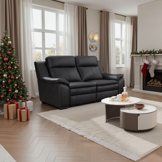 Cedar Genuine Leather Electric Recliner Sofa Black 3 Seater