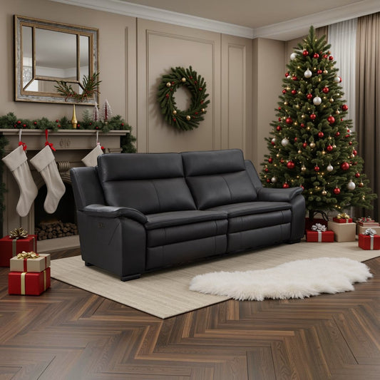 Cedar Genuine Leather Electric Recliner Sofa Black 2 Seater