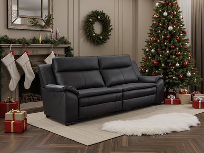 Cedar Genuine Leather Electric Recliner Sofa Black 3 Seater