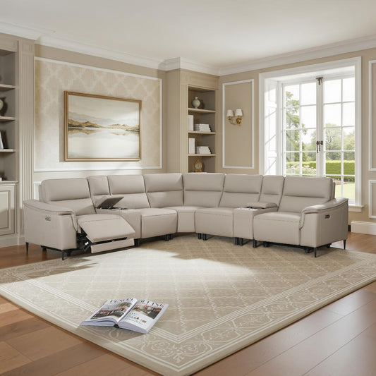 Naples Truffle 2C+W+2C Leather Electric Recliner Corner Sofa