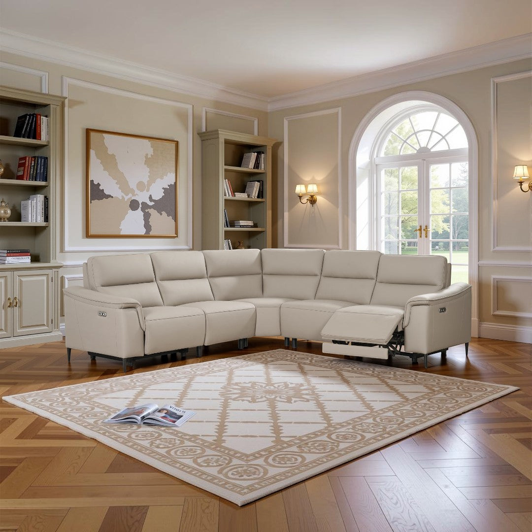 Naples 2+W+2 Leather Electric Recliner Corner Sofa