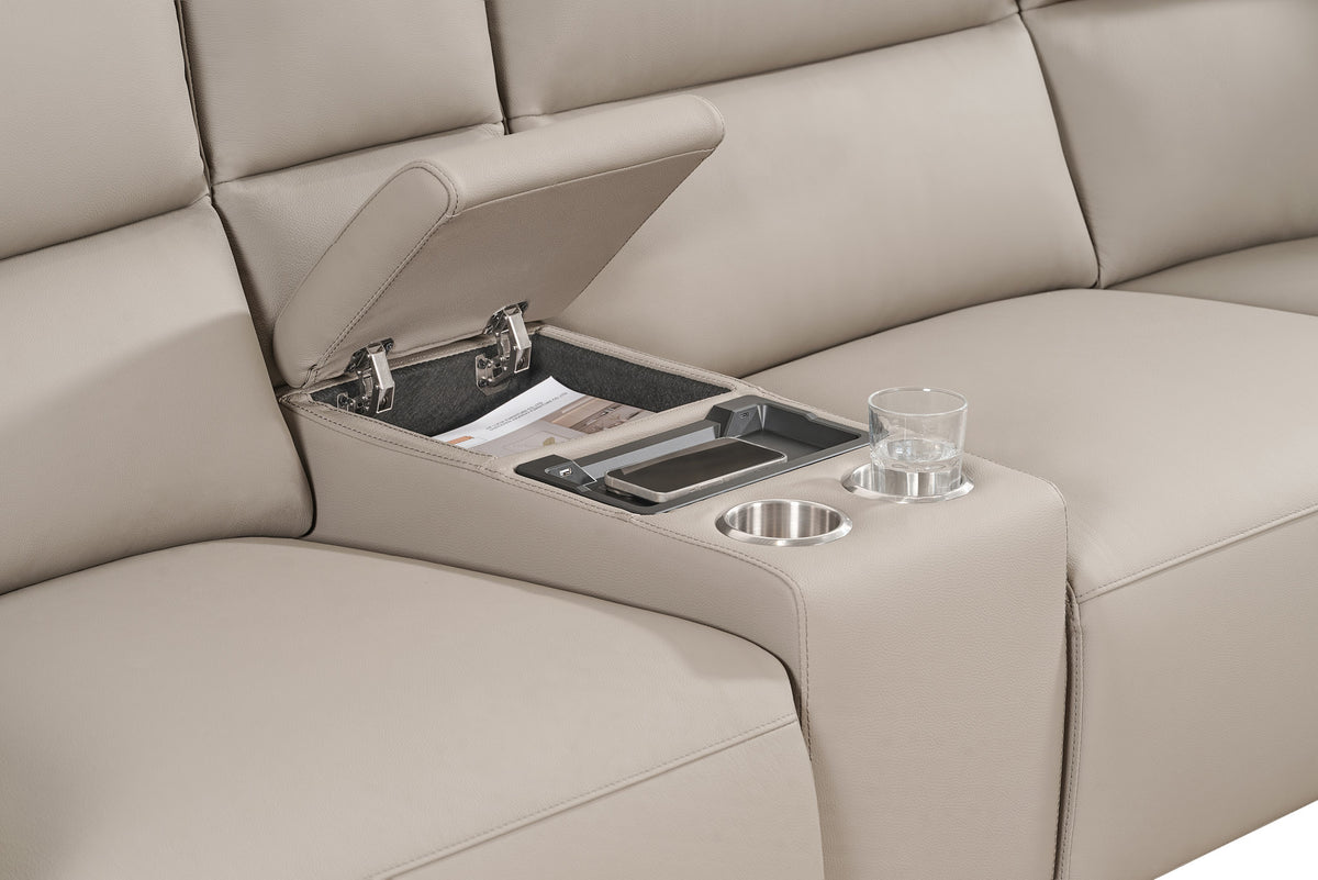Naples Truffle 2C+W+2C Leather Electric Recliner Corner Sofa