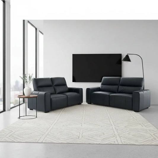 Bellagio Genuine Leather Electric Recliner 3+2 Seater Sofa - Black