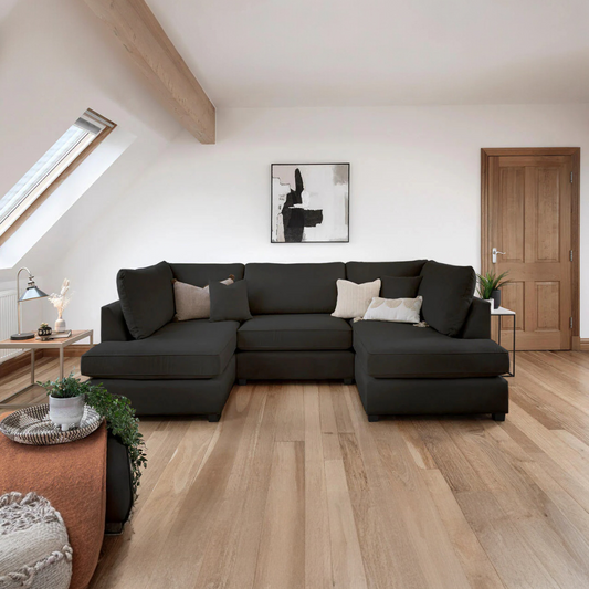 Venice Sofa Black U Shape Corner - Footstool Included - Any Colour