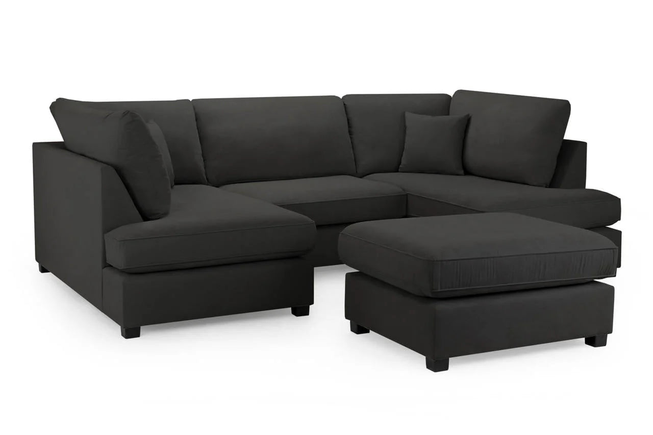Venice Sofa Black U Shape Corner - Footstool Included - Any Colour