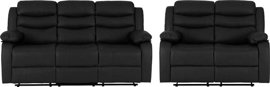 Onyx Black Leather Manual Recliner 3+2 Sofa Set