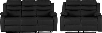 Onyx Black Leather Manual Recliner 3+2 Sofa Set